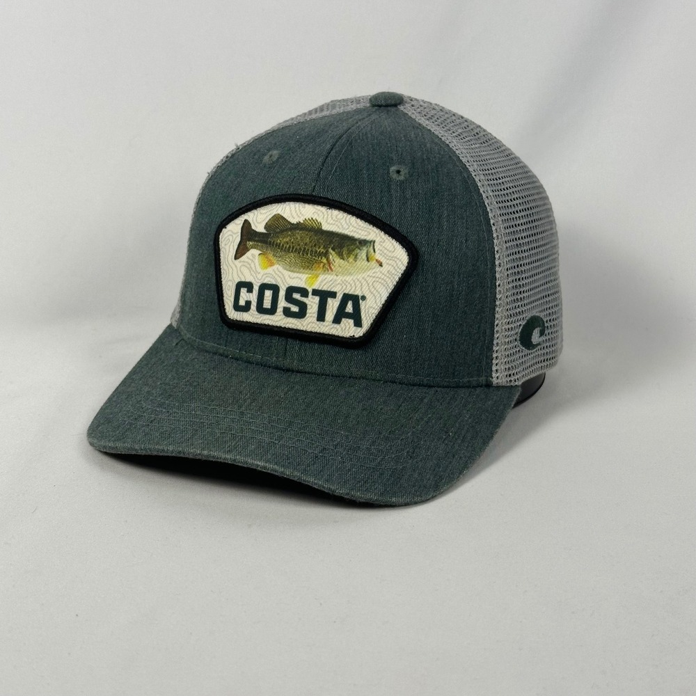 Costa Trucker Hat Mens OSFA Gray Green Bass Fish Patch Snapback Cap